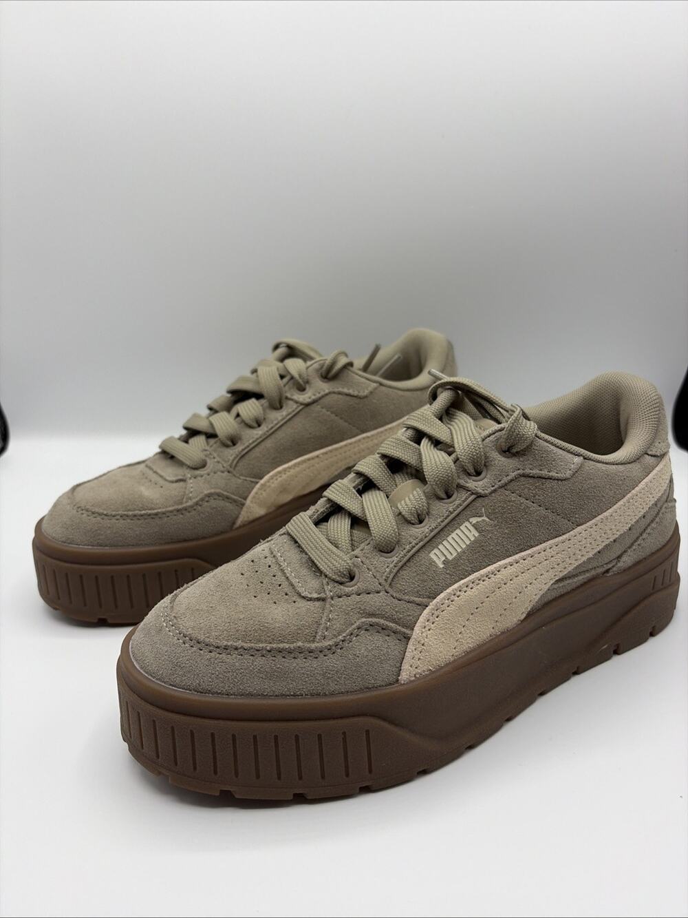 Puma Karmen II Idol Suede Platform Sneakers Beige Gum Women’s Size 7 - Good Rare